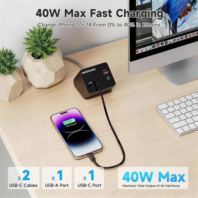 Alt view image 4 of 6 - 4 in 1 Retractable Charger Station with Dual USB C Cables, Black