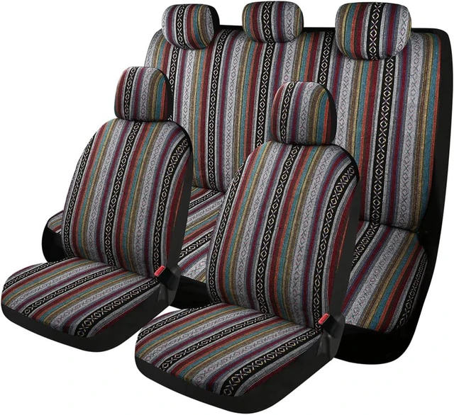 Main image of Baja Saddle Blanket Car Seat Covers 9PCS Full Set, Breathable and Washable Striped Woven Automotive Vehicle Seat Cover, Universal Seat Cover for Sedan, SUV, Truck, Airbag Compatible