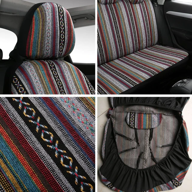 Alt view image 5 of 7 - Baja Saddle Blanket Car Seat Covers 9PCS Full Set, Breathable and Washable Striped Woven Automotive Vehicle Seat Cover, Universal Seat Cover for Sedan, SUV, Truck, Airbag Compatible