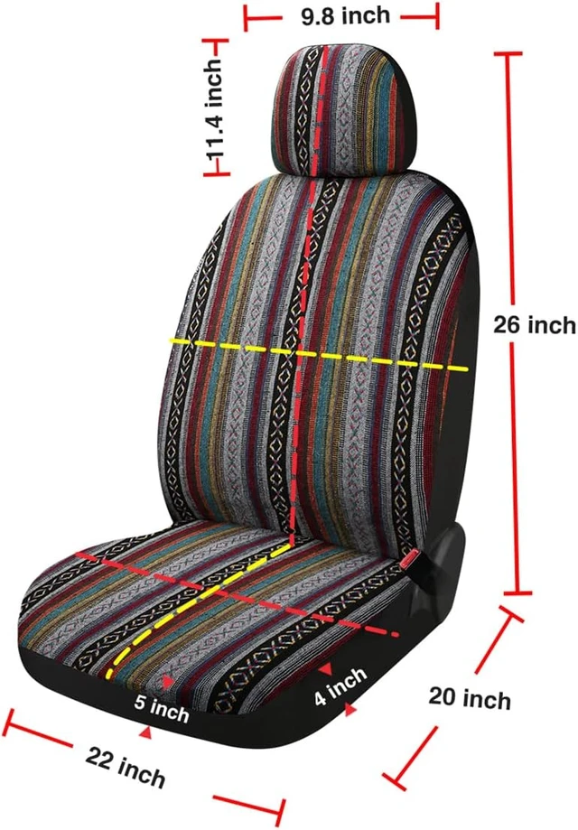 Alt view image 7 of 7 - Baja Saddle Blanket Car Seat Covers 9PCS Full Set, Breathable and Washable Striped Woven Automotive Vehicle Seat Cover, Universal Seat Cover for Sedan, SUV, Truck, Airbag Compatible