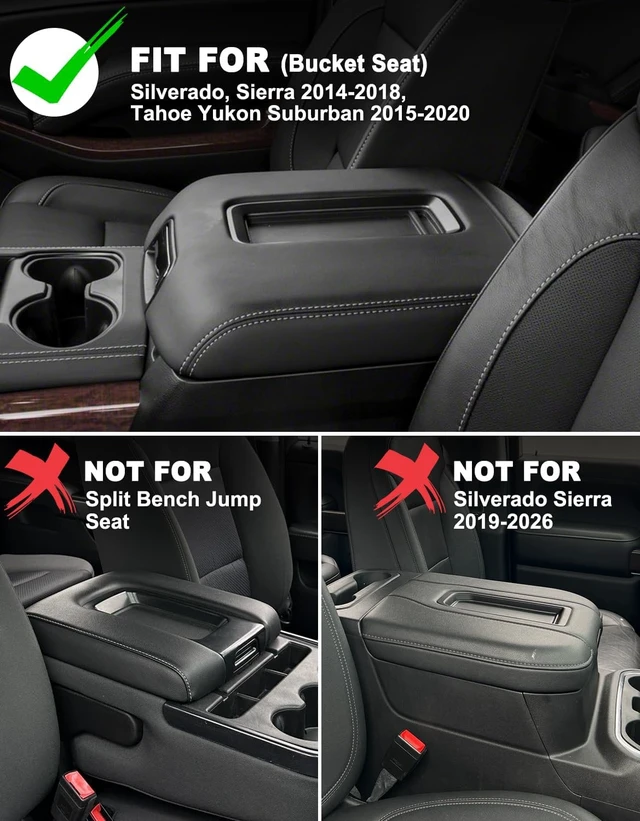 Alt view image 2 of 7 - Center Console Armrest Cover for GMC Sierra & Chevrolet Silverado 2014-2018, Tahoe & Yukon & Suburban 2015-2020, Bucket Seat, Car Armrest Protector, Cocoa Brown