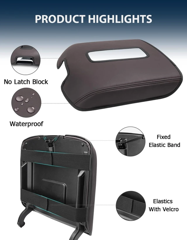 Alt view image 5 of 7 - Center Console Armrest Cover for GMC Sierra & Chevrolet Silverado 2014-2018, Tahoe & Yukon & Suburban 2015-2020, Bucket Seat, Car Armrest Protector, Cocoa Brown