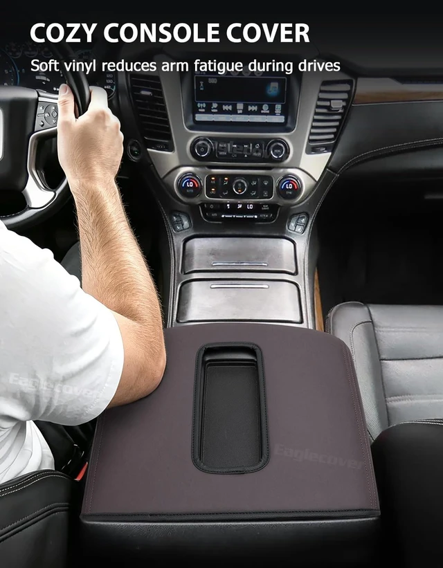 Alt view image 4 of 7 - Center Console Armrest Cover for GMC Sierra & Chevrolet Silverado 2014-2018, Tahoe & Yukon & Suburban 2015-2020, Bucket Seat, Car Armrest Protector, Cocoa Brown