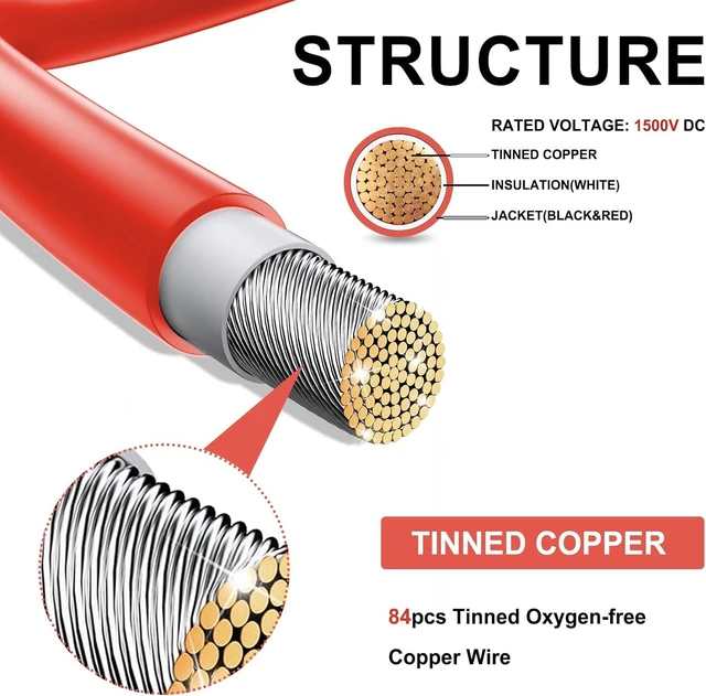 Alt view image 3 of 7 - Twin Wire 20FT Solar Extension Cable - 10AWG (6mm²) Solar Panel Connector, with 4 Pairs-IP67-Male/Female Solar connectors for Outdoor Automotive RV Boat Marine Solar Panel- Black & Red