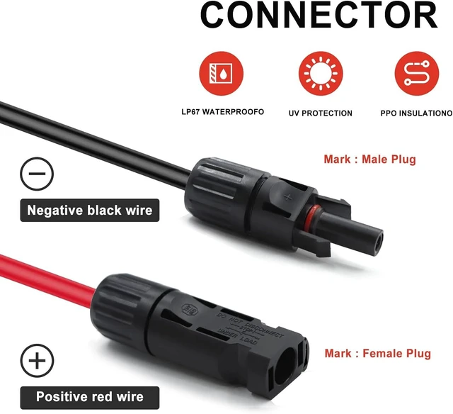 Alt view image 5 of 7 - Twin Wire 20FT Solar Extension Cable - 10AWG (6mm²) Solar Panel Connector, with 4 Pairs-IP67-Male/Female Solar connectors for Outdoor Automotive RV Boat Marine Solar Panel- Black & Red