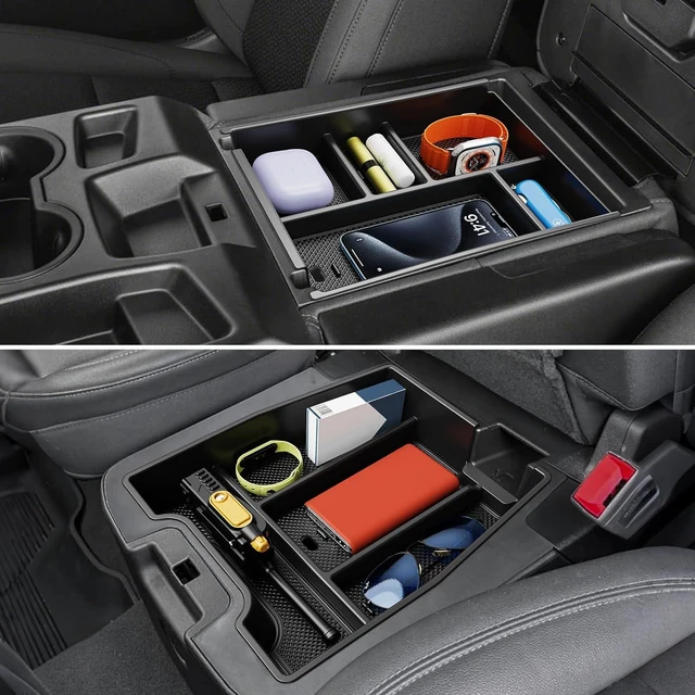Main image of Center Console Organizer, 2PCS Storage Tray Compatible with 2019-2025 Chevy Silverado/GMC Sierra 1500 & 2020-2025 Chevy Silverado/Sierra 2500HD 3500HD (Split-Bench Folding Seat)-Black