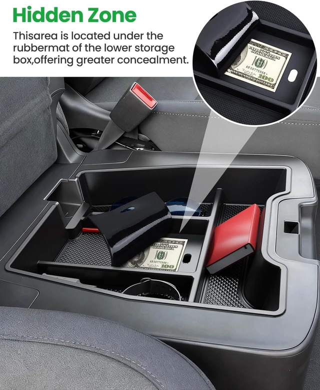 Alt view image 6 of 7 - Center Console Organizer, 2PCS Storage Tray Compatible with 2019-2025 Chevy Silverado/GMC Sierra 1500 & 2020-2025 Chevy Silverado/Sierra 2500HD 3500HD (Split-Bench Folding Seat)-Black