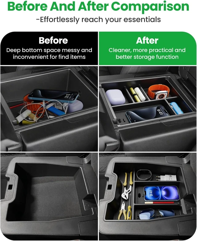 Alt view image 4 of 7 - Center Console Organizer, 2PCS Storage Tray Compatible with 2019-2025 Chevy Silverado/GMC Sierra 1500 & 2020-2025 Chevy Silverado/Sierra 2500HD 3500HD (Split-Bench Folding Seat)-Black