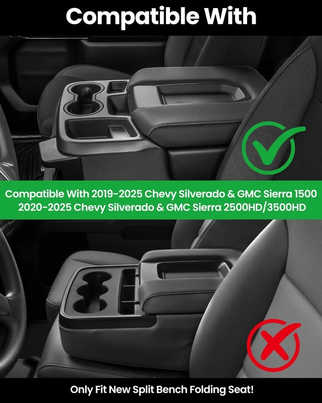 Alt view image 2 of 7 - Center Console Organizer, 2PCS Storage Tray Compatible with 2019-2025 Chevy Silverado/GMC Sierra 1500 & 2020-2025 Chevy Silverado/Sierra 2500HD 3500HD (Split-Bench Folding Seat)-Black