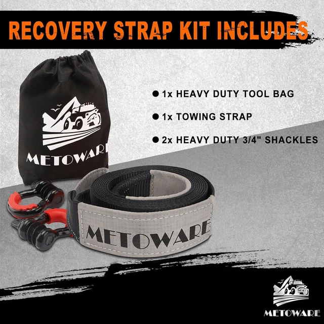 Alt view image 6 of 7 - Recovery Tow Strap Kit 3" x 20ft 35000 lbs Break Strength (Gray)