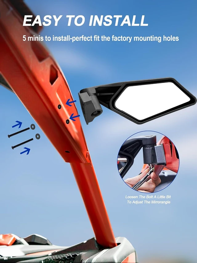 Alt view image 4 of 7 - X3 Side Mirrors, Adjustable Folding Maverick X3 Side Mirrors