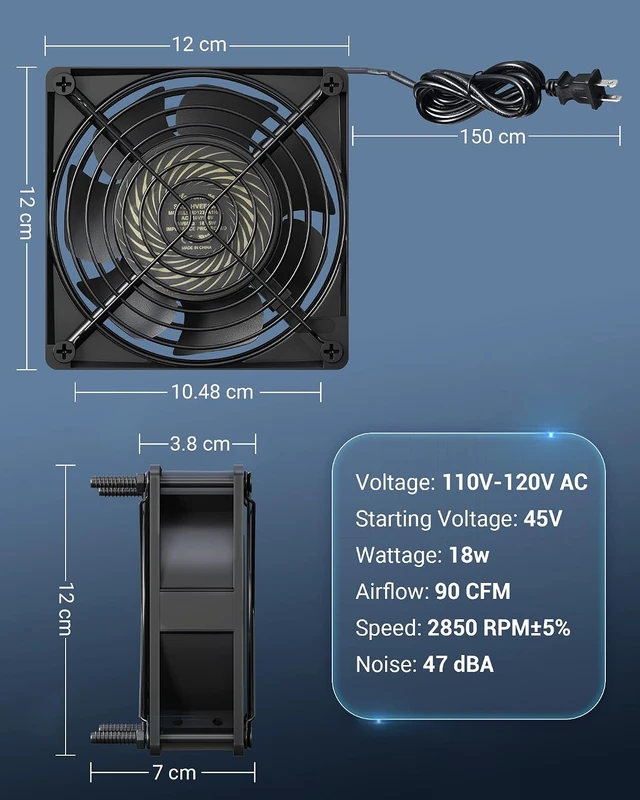 Alt view image 6 of 7 - 2 Pack 120V AC Fan Waterproof Exhaust Fan 120mm 18W 2850RPM 90CFM