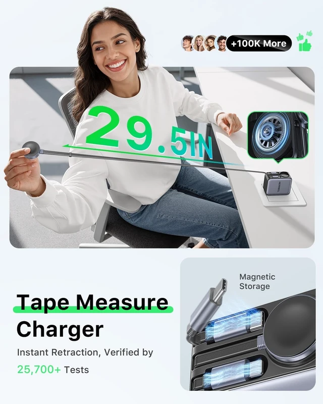 Alt view image 4 of 7 - HERRBOLAI 30W 3 in 1 Retractable Charger, Wall Charger Block Fast Charging with Triple Retractable Charging Cables, Portable Travel Charger for iPhone 17-8, for Watch, Air Pods, , iPad