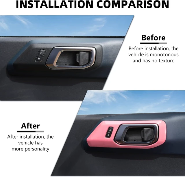 Alt view image 2 of 7 - Inner Door Handle Cover Trim Compatible with 2021-2026 Ford Bronco Interior Accessories, Pink (Not for Bronco Sport)
