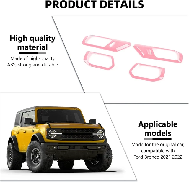 Alt view image 3 of 7 - Inner Door Handle Cover Trim Compatible with 2021-2026 Ford Bronco Interior Accessories, Pink (Not for Bronco Sport)