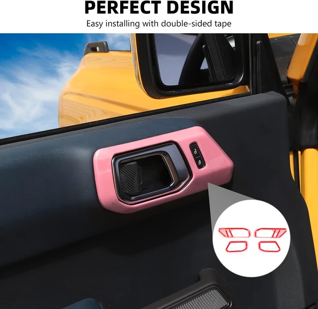 Alt view image 5 of 7 - Inner Door Handle Cover Trim Compatible with 2021-2026 Ford Bronco Interior Accessories, Pink (Not for Bronco Sport)