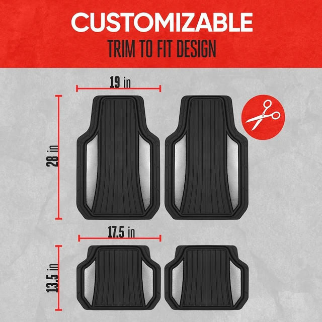 Alt view image 5 of 7 - ChromeTech Car Floor Mats Full Set - Durable Rubber Floor Mats for Cars with Two Tone Accent, All Weather Interior Protection for Front and Rear with Non-Slip Backing, Silver Chrome