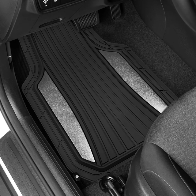 Alt view image 3 of 7 - ChromeTech Car Floor Mats Full Set - Durable Rubber Floor Mats for Cars with Two Tone Accent, All Weather Interior Protection for Front and Rear with Non-Slip Backing, Silver Chrome