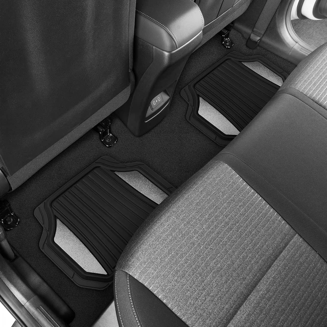 Alt view image 7 of 7 - ChromeTech Car Floor Mats Full Set - Durable Rubber Floor Mats for Cars with Two Tone Accent, All Weather Interior Protection for Front and Rear with Non-Slip Backing, Silver Chrome