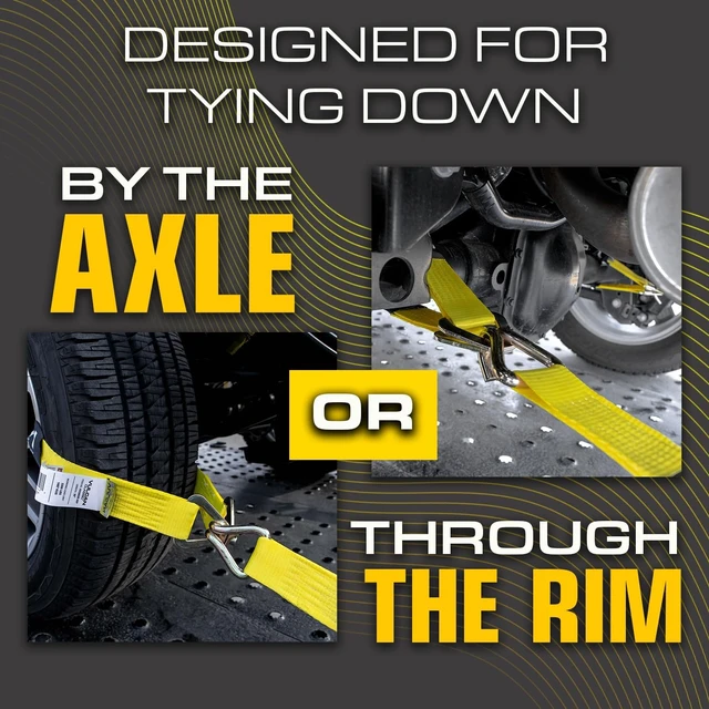 Alt view image 6 of 7 - Tie Down Axle Straps with Wear Pad - 4 Pack - Classic Yellow - 3,300 Pound Safe Working Load
