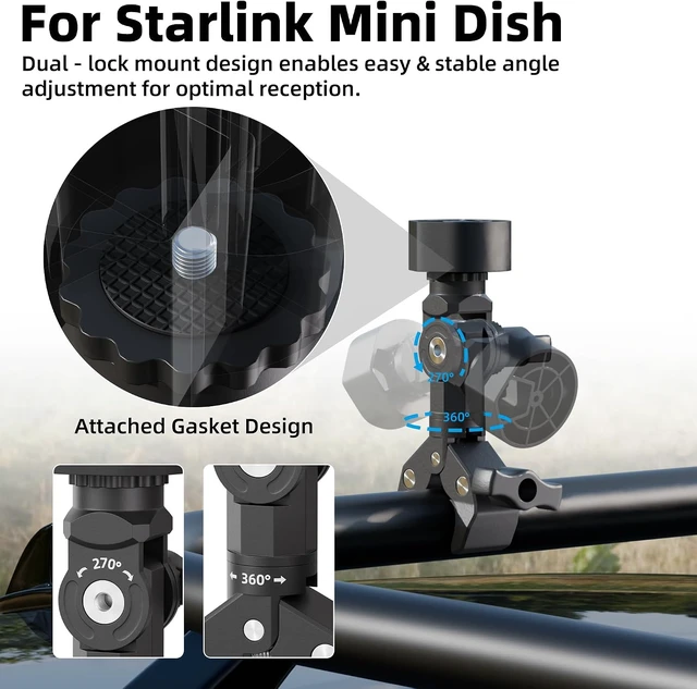 Alt view image 2 of 5 - Starlink Mini Clamp Mount Adjustable Universal Pole Clamp2024/2025/2026 Starlink Mini Mount with Pipe Adapter Compatible for RV, Yacht, Van, Camper, Boat