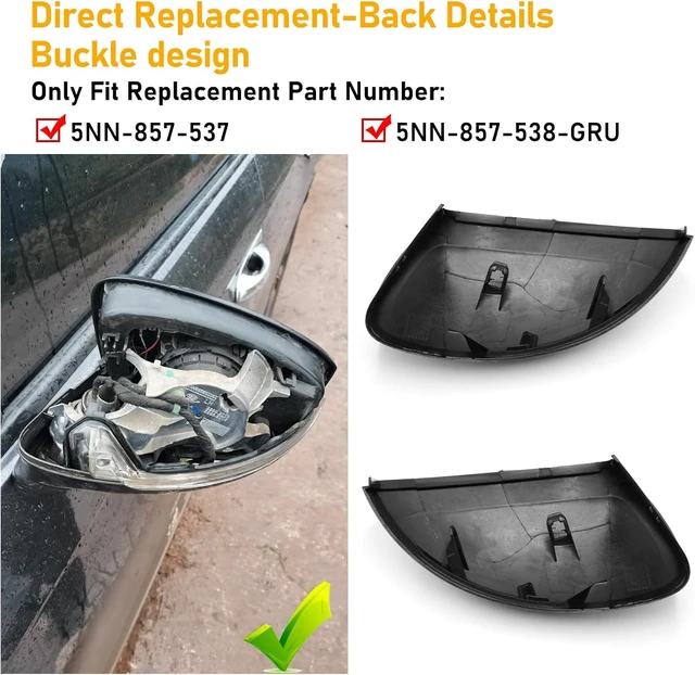 Alt view image 6 of 7 - For Volkswagen Tiguan Mirror Cap 2018-2020,Clip-on,Glossy Black,2PC
