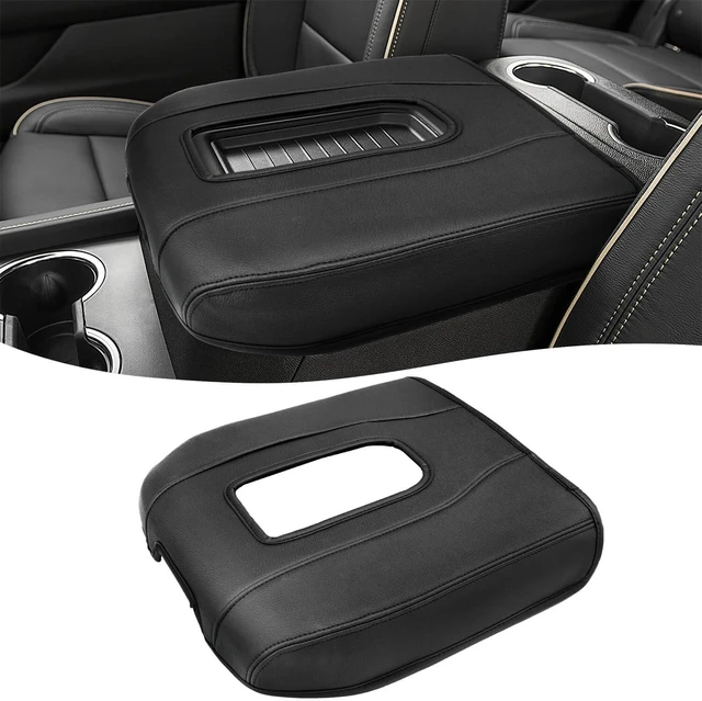 Main image of Center Console Armrest Cover for GMC Sierra & Chevy Silverado 2019-2026, Tahoe & Yukon & Suburban 2021-2026, Floor Console Bucket Seat Only, Vinyl Leather Trim, Scratchproof, Black
