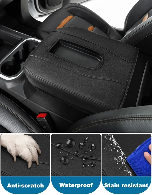 Alt view image 4 of 7 - Center Console Armrest Cover for GMC Sierra & Chevy Silverado 2019-2026, Tahoe & Yukon & Suburban 2021-2026, Floor Console Bucket Seat Only, Vinyl Leather Trim, Scratchproof, Black