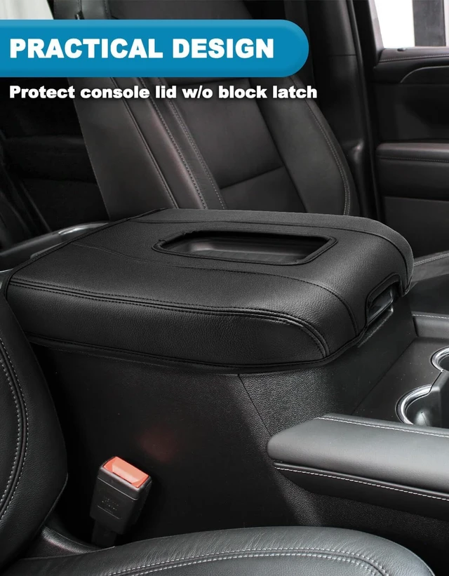 Alt view image 5 of 7 - Center Console Armrest Cover for GMC Sierra & Chevy Silverado 2019-2026, Tahoe & Yukon & Suburban 2021-2026, Floor Console Bucket Seat Only, Vinyl Leather Trim, Scratchproof, Black