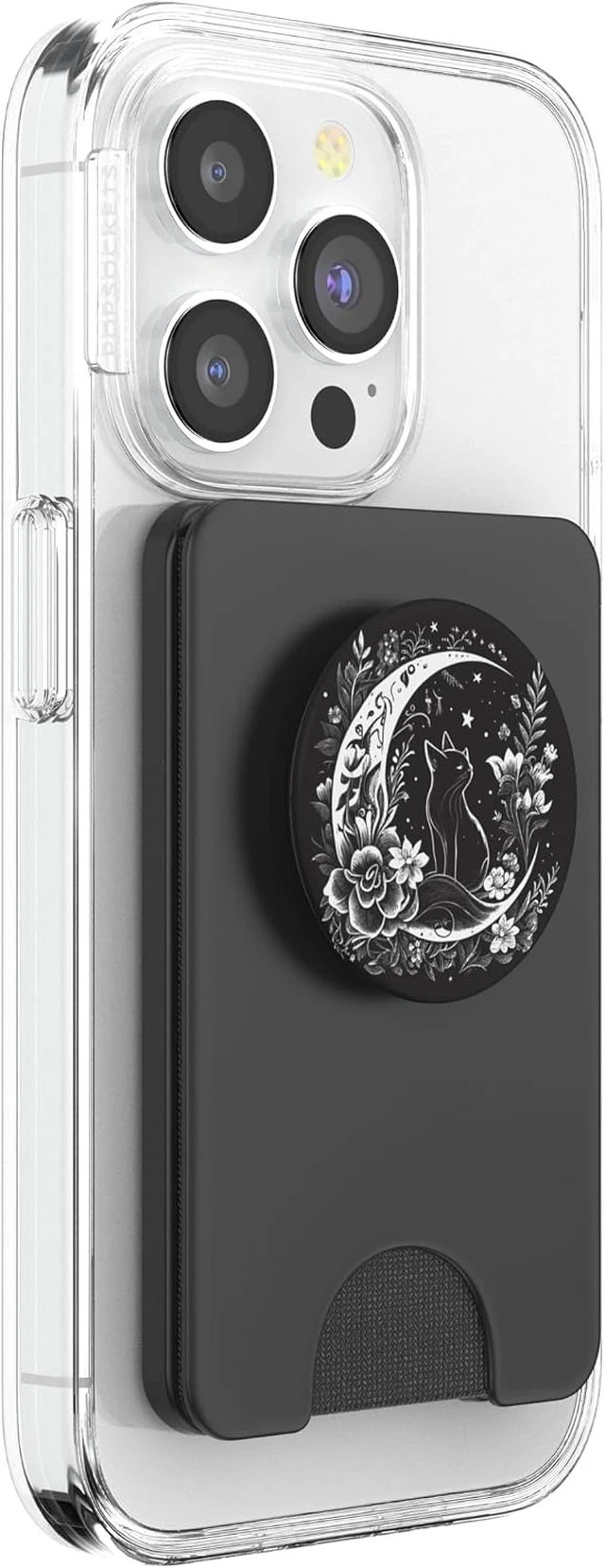 Alt view image 4 of 6 - Cat Sitting On Crescent Moon Flowers Stars Drawing Women PopSockets PopWallet for MagSafe
