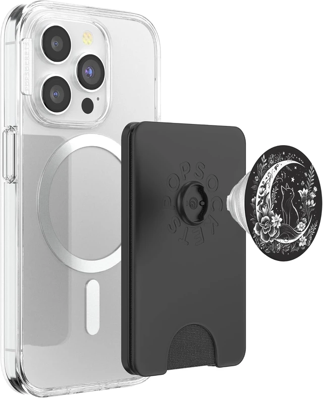 Alt view image 3 of 6 - Cat Sitting On Crescent Moon Flowers Stars Drawing Women PopSockets PopWallet for MagSafe