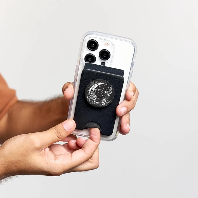 Alt view image 5 of 6 - Cat Sitting On Crescent Moon Flowers Stars Drawing Women PopSockets PopWallet for MagSafe