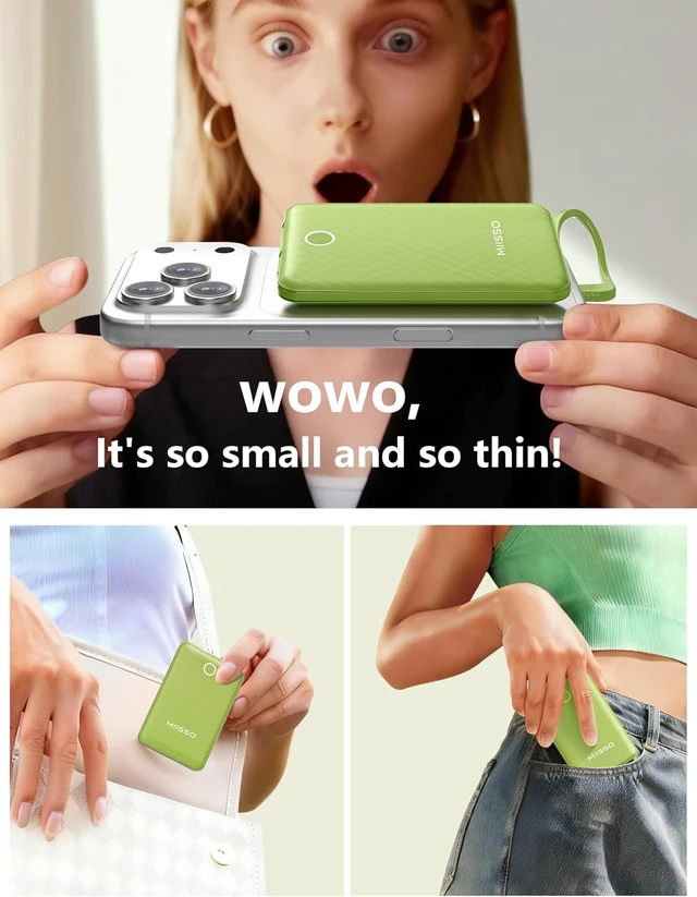 Alt view image 5 of 7 - 10000mAh Mini Portable Charger with Built in Cable, Green