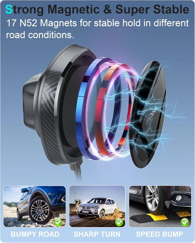 Alt view image 3 of 7 - for MagSafe Wireless Car Charger Cup Holder Mount Compatible with iPhone 17/16/15/14/13/12, Magnetic Car Phone Mount 15W Fast Charging Telescopic Arm Heat Dissipation System, with PD 30W Adapter