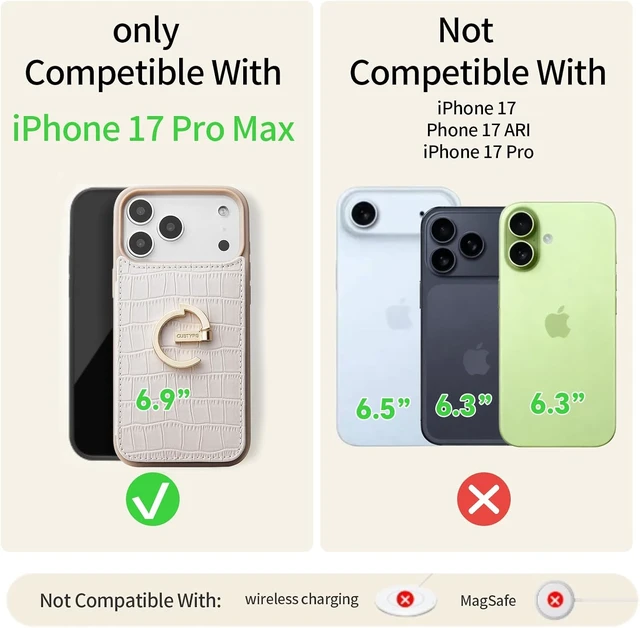 Alt view image 2 of 7 - for iPhone 17 Pro Max Wallet Case with Card Holder and Ring Beige