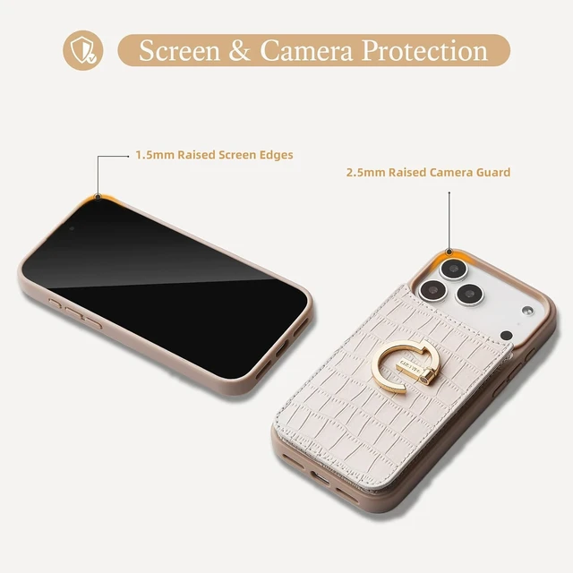 Alt view image 7 of 7 - for iPhone 17 Pro Max Wallet Case with Card Holder and Ring Beige