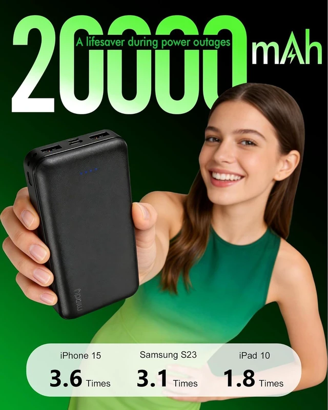 Alt view image 3 of 7 - 2-Pack Portable Charger PD 22.5W Power Bank 20000mAh Battery Pack