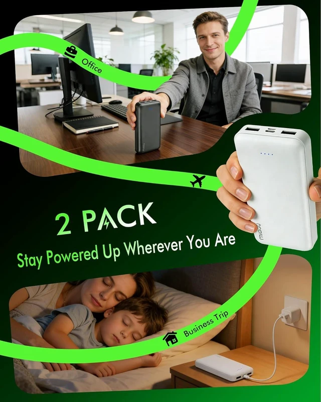 Alt view image 6 of 7 - 2-Pack Portable Charger PD 22.5W Power Bank 20000mAh Battery Pack