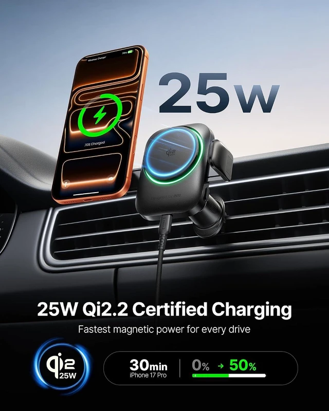 Alt view image 2 of 7 - MagSafe Car Mount Charger, Original Qi2.2 Certified 25W Fast Charging