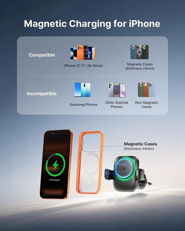Alt view image 6 of 7 - MagSafe Car Mount Charger, Original Qi2.2 Certified 25W Fast Charging
