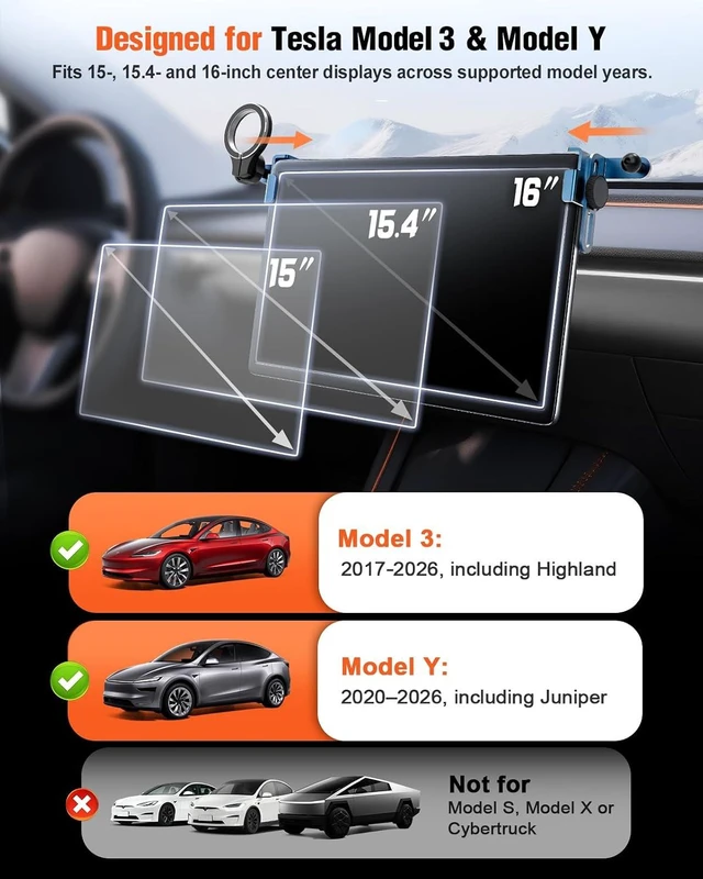 Alt view image 2 of 7 - Magnetic Phone Mount for Tesla Model 3/Y Center Screen, Holder for MagSafe