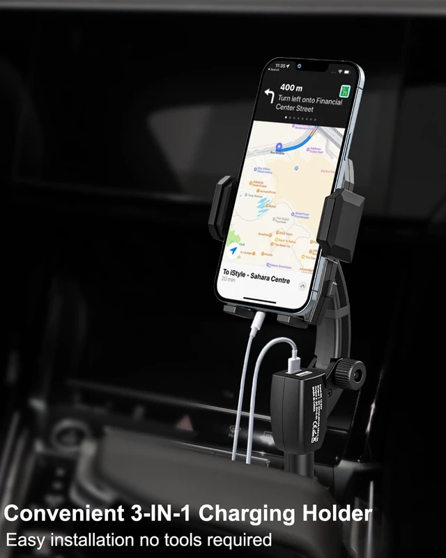 Alt view image 2 of 7 - Cigarette Lighter Car Phone Holder - Dual USB Fast Charging Cell Phone Mount for Car Charger with Adjustable Arm for iPhone Air 17 Pro Max 16 15 14 13 12 11, S25 and More 4.7 to 7" Smartphones