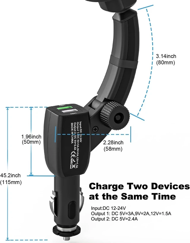 Alt view image 3 of 7 - Cigarette Lighter Car Phone Holder - Dual USB Fast Charging Cell Phone Mount for Car Charger with Adjustable Arm for iPhone Air 17 Pro Max 16 15 14 13 12 11, S25 and More 4.7 to 7" Smartphones
