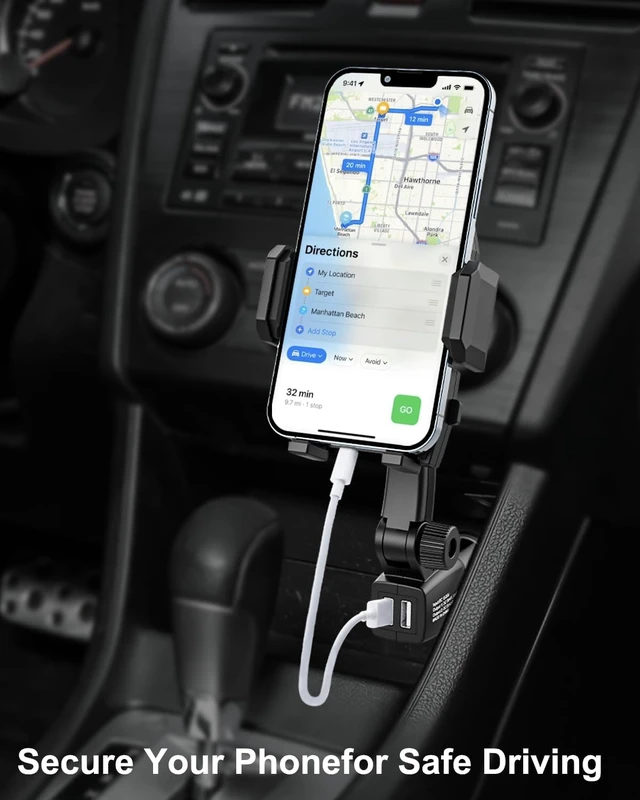 Alt view image 4 of 7 - Cigarette Lighter Car Phone Holder - Dual USB Fast Charging Cell Phone Mount for Car Charger with Adjustable Arm for iPhone Air 17 Pro Max 16 15 14 13 12 11, S25 and More 4.7 to 7" Smartphones