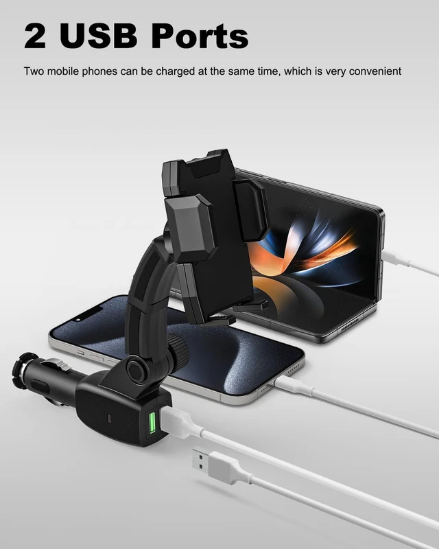 Alt view image 5 of 7 - Cigarette Lighter Car Phone Holder - Dual USB Fast Charging Cell Phone Mount for Car Charger with Adjustable Arm for iPhone Air 17 Pro Max 16 15 14 13 12 11, S25 and More 4.7 to 7" Smartphones
