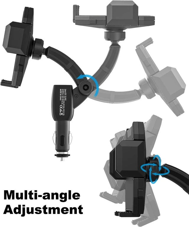 Alt view image 6 of 7 - Cigarette Lighter Car Phone Holder - Dual USB Fast Charging Cell Phone Mount for Car Charger with Adjustable Arm for iPhone Air 17 Pro Max 16 15 14 13 12 11, S25 and More 4.7 to 7" Smartphones