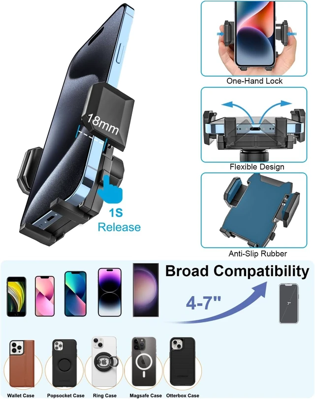 Alt view image 7 of 7 - Cigarette Lighter Car Phone Holder - Dual USB Fast Charging Cell Phone Mount for Car Charger with Adjustable Arm for iPhone Air 17 Pro Max 16 15 14 13 12 11, S25 and More 4.7 to 7" Smartphones