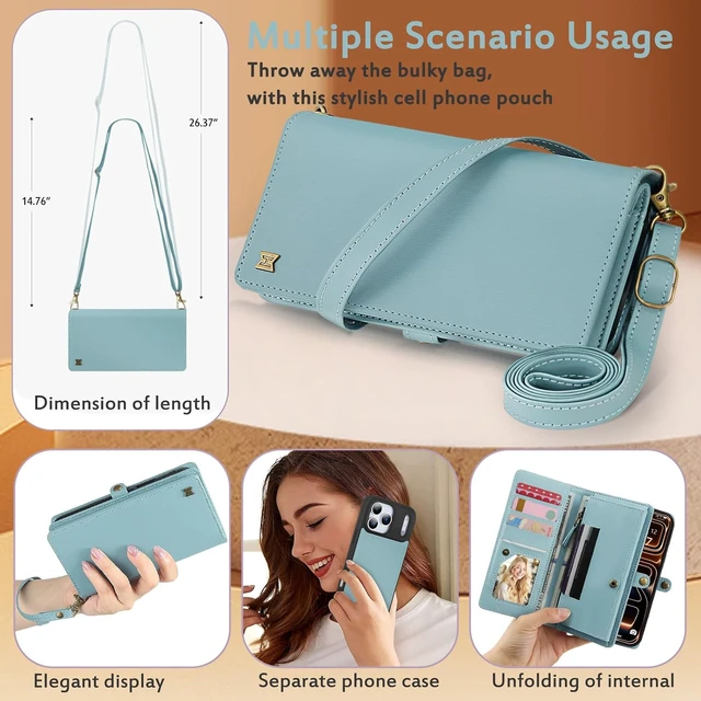 Alt view image 4 of 7 - for Wallet Case Compatible with iPhone 17/18 Pro Max,Multi-Function Detachable Magnetic iPhone 17/18 Pro Max Wallet,Flip Strap Zipper Card Holder Phone Case with Shoulder Straps (Blue)