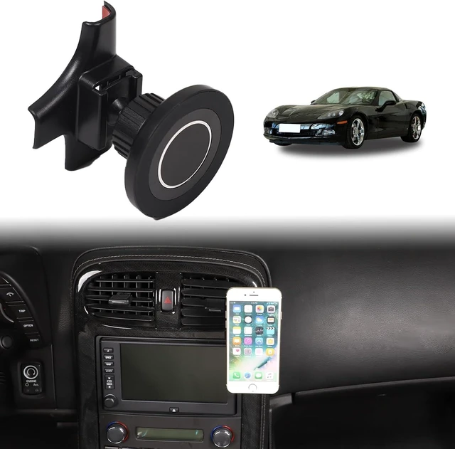 Main image of Car Phone Holder for Corvette C6 2005-2013 Magnetic Aluminum Centre Console 360 Rotatable Fixed Mobile Phone Mount Holder for Car Fit for iPhone Android&Universally Smartphones (Side)