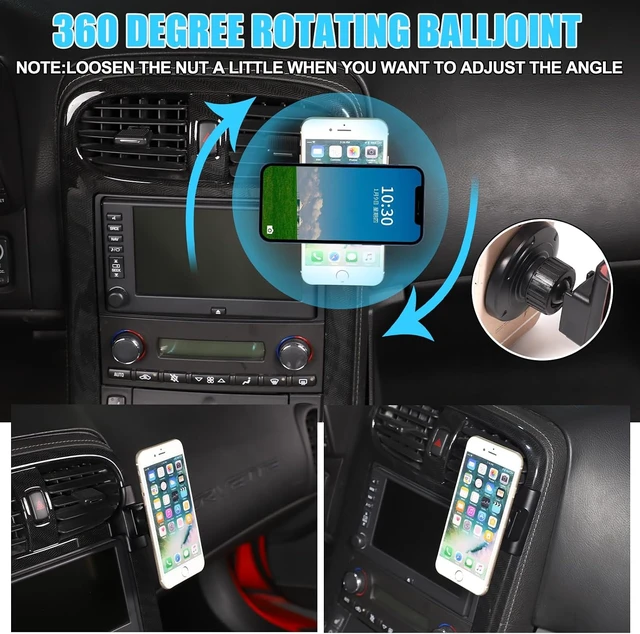 Alt view image 3 of 7 - Car Phone Holder for Corvette C6 2005-2013 Magnetic Aluminum Centre Console 360 Rotatable Fixed Mobile Phone Mount Holder for Car Fit for iPhone Android&Universally Smartphones (Side)